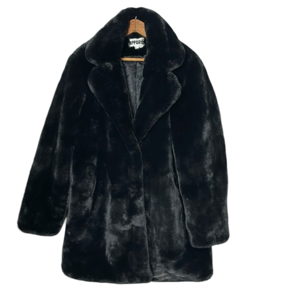 APPARIS Black Eloise faux fur coat size XL 3-hook closure lined pockets soft